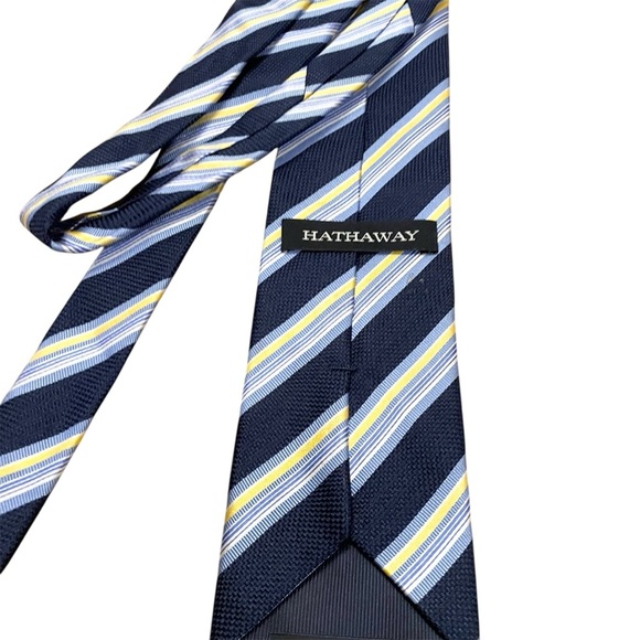 Blue and Yellow Striped Silk Tie - Picture 5 of 6